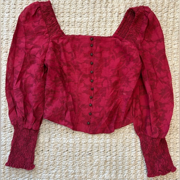 Anthropologie Romantic Puff Sleeve Blouse Cranberry Womens Size M - Picture 3 of 6